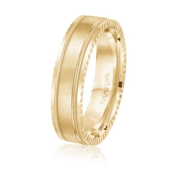 Men's 10K Gold Satin Finish Milgrain & Ridged Edge Band - Gold Bands with Designs - Design Jewellers Edmonton