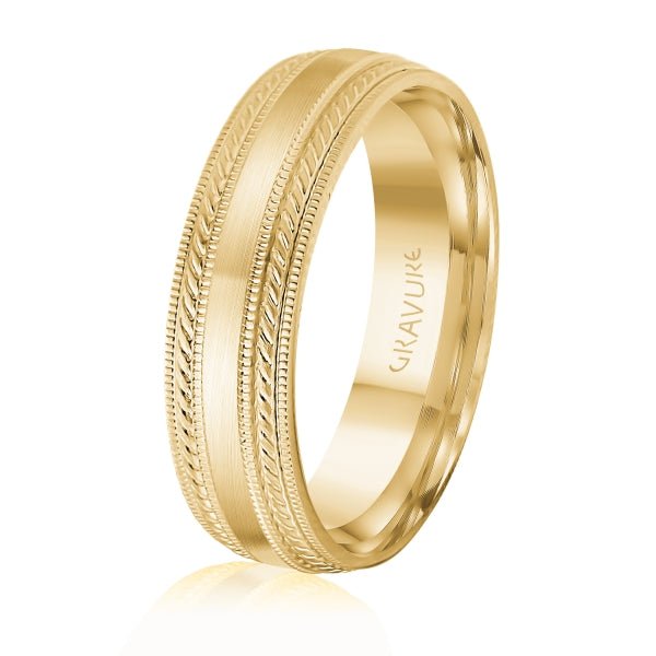 Men's 10K Gold Satin Finish & Twisted Edge Band - Gold Bands with Designs - Design Jewellers Edmonton