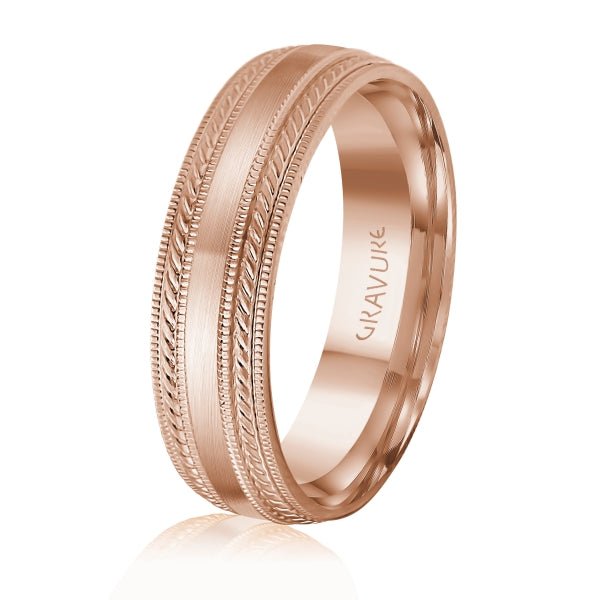 Men's 10K Gold Satin Finish & Twisted Edge Band - Gold Bands with Designs - Design Jewellers Edmonton