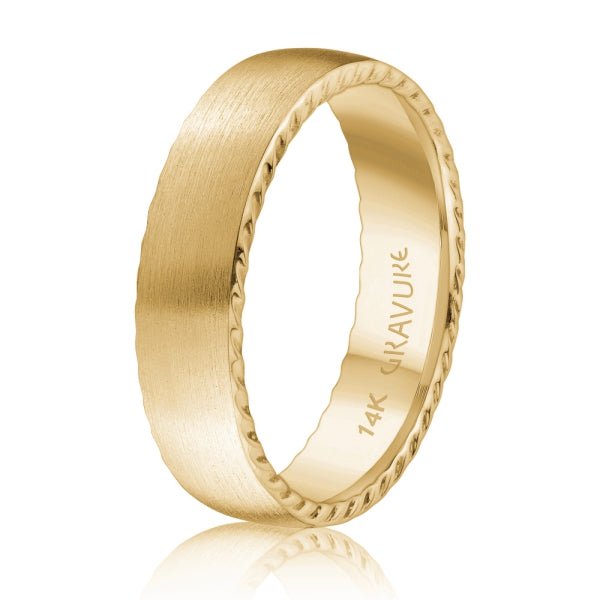 Men's 10K Gold Satin Finish Twisted Edge Band - Gold Bands with Designs - Design Jewellers Edmonton