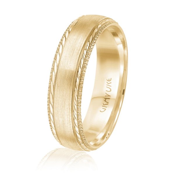 Men's 10K Gold Satin Finish & Twisted Edge Band - Gold Bands with Designs - Design Jewellers Edmonton