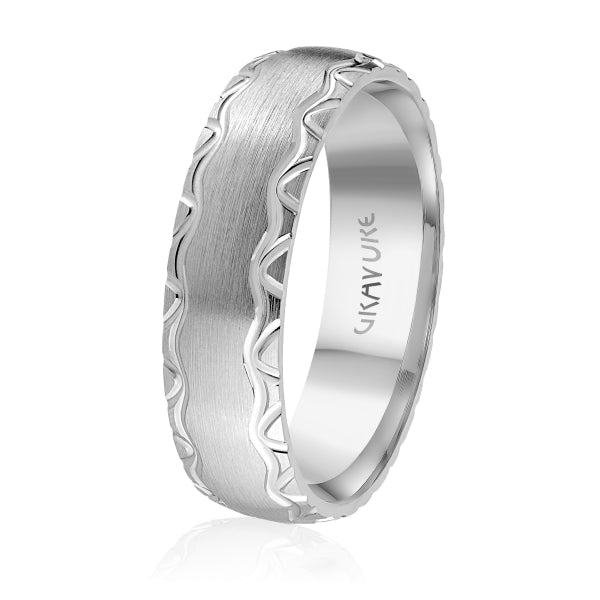 Men's 10K Gold Satin Finish Wavy Pattern Edge Band - Gold Bands with Designs - Design Jewellers Edmonton