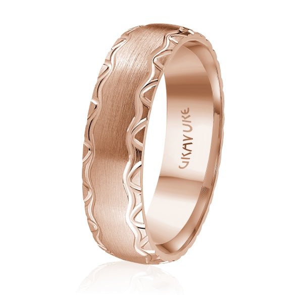 Men's 10K Gold Satin Finish Wavy Pattern Edge Band - Gold Bands with Designs - Design Jewellers Edmonton