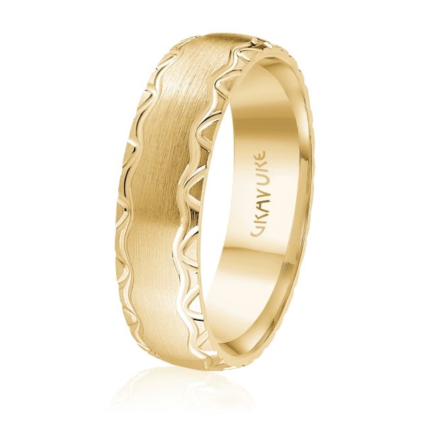 Men's 10K Gold Satin Finish Wavy Pattern Edge Band - Gold Bands with Designs - Design Jewellers Edmonton