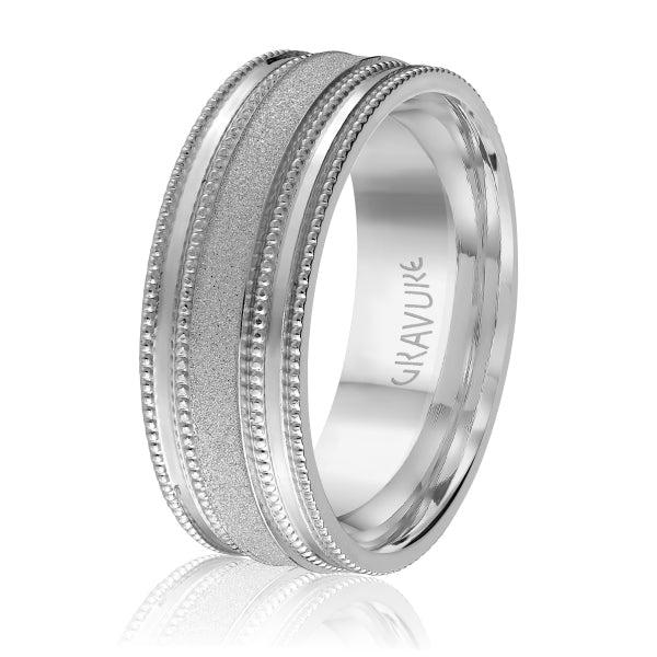 Men's 10K Gold Satin & Sandblast Finish Milgrain Band - Gold Bands with Designs - Design Jewellers Edmonton