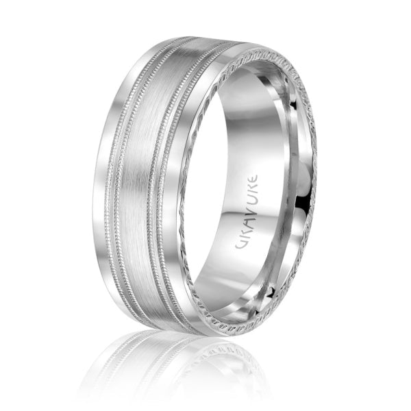 Men's 10K Gold Satin Stripe & Twisted Edge Band - Gold Bands with Designs - Design Jewellers Edmonton