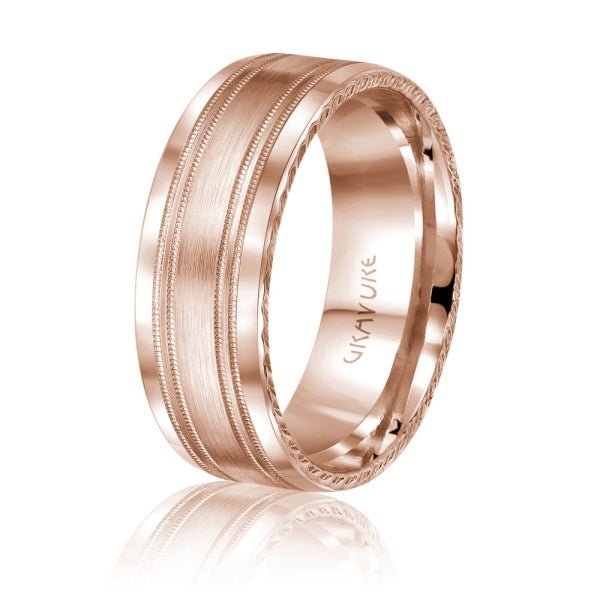Men's 10K Gold Satin Stripe & Twisted Edge Band - Gold Bands with Designs - Design Jewellers Edmonton