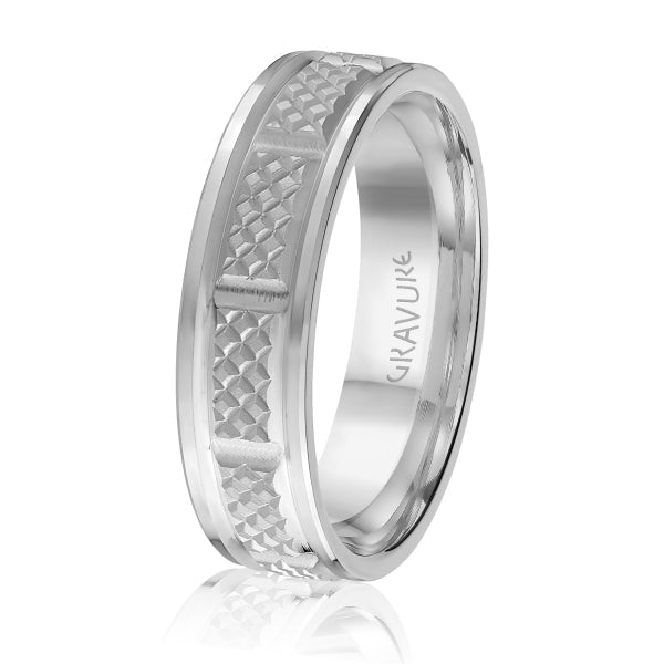 Men's 10K Gold Square Pattern & Segmented Edge Band - Gold Bands with Designs - Design Jewellers Edmonton