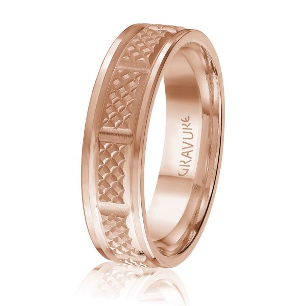 Men's 10K Gold Square Pattern & Segmented Edge Band - Gold Bands with Designs - Design Jewellers Edmonton