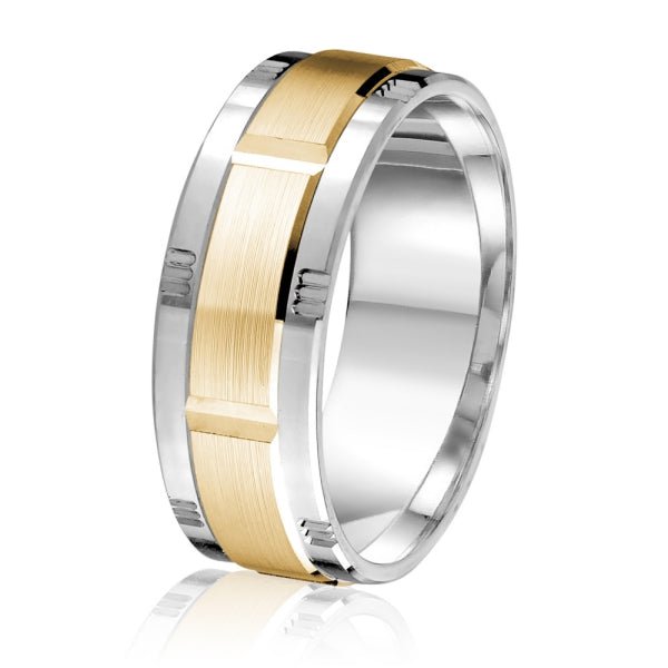 Men's 10K Gold Two - Tone Alternating Block Pattern Band - Gold Bands with Designs - Design Jewellers Edmonton