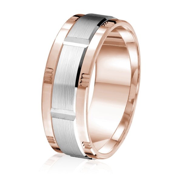Men's 10K Gold Two - Tone Alternating Block Pattern Band - Gold Bands with Designs - Design Jewellers Edmonton