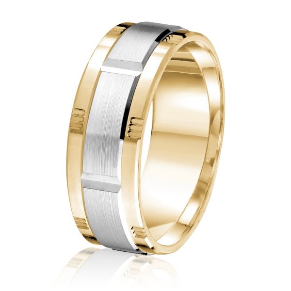 Men's 10K Gold Two - Tone Alternating Block Pattern Band - Gold Bands with Designs - Design Jewellers Edmonton