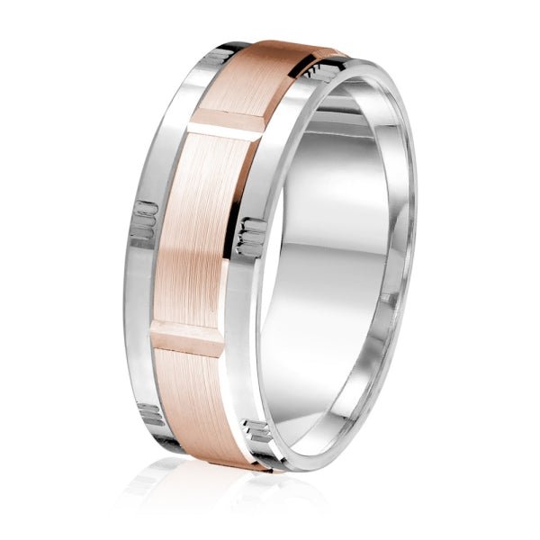 Men's 10K Gold Two - Tone Alternating Block Pattern Band - Gold Bands with Designs - Design Jewellers Edmonton