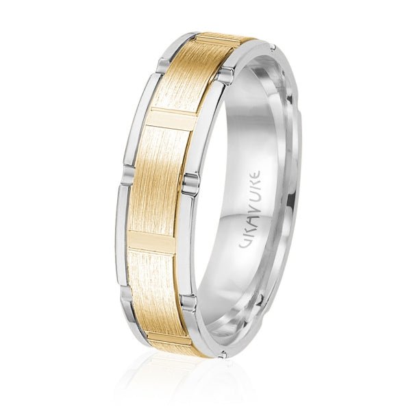 Men's 10K Gold Two - Tone Brushed Block Link Band - Gold Bands with Designs - Design Jewellers Edmonton