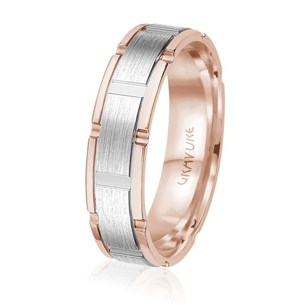 Men's 10K Gold Two - Tone Brushed Block Link Band - Gold Bands with Designs - Design Jewellers Edmonton