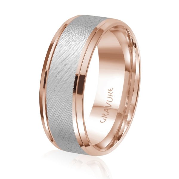 Men's 10K Gold Two - Tone Diagonal Brush Beveled Edge Band - Gold Bands with Designs - Design Jewellers Edmonton