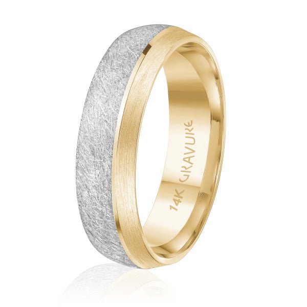 Men's 10K Gold Two - Tone Frosted & Satin Finish Band - Gold Bands with Designs - Design Jewellers Edmonton