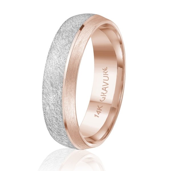 Men's 10K Gold Two - Tone Frosted & Satin Finish Band - Gold Bands with Designs - Design Jewellers Edmonton