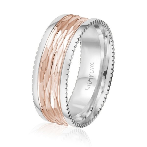 Men's 10K Gold Two - Tone Hammered Finish Coin Edge Band - Gold Bands with Designs - Design Jewellers Edmonton