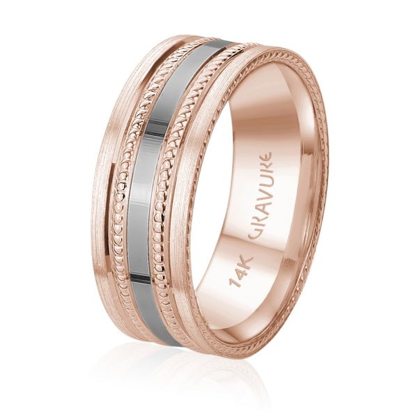 Men's 10K Gold Two - Tone Multi - Textured Milgrain & Rope Edge Band - Gold Bands with Designs - Design Jewellers Edmonton