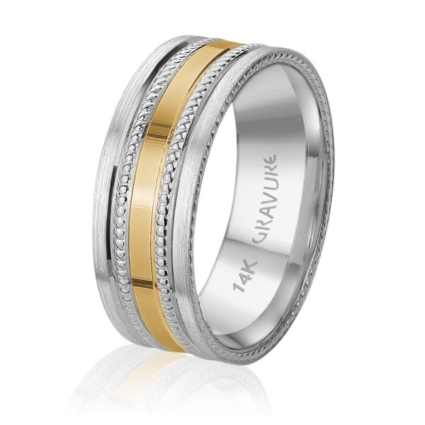 Men's 10K Gold Two - Tone Multi - Textured Milgrain & Rope Edge Band - Gold Bands with Designs - Design Jewellers Edmonton