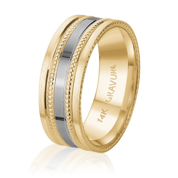 Men's 10K Gold Two - Tone Multi - Textured Milgrain & Rope Edge Band - Gold Bands with Designs - Design Jewellers Edmonton