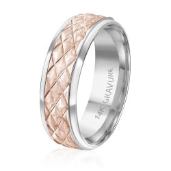 Men's 10K Gold Two - Tone Quilted Pattern Band - Gold Bands with Designs - Design Jewellers Edmonton