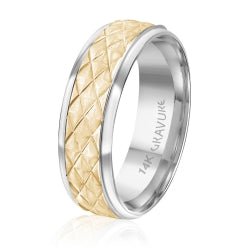 Men's 10K Gold Two - Tone Quilted Pattern Band - Gold Bands with Designs - Design Jewellers Edmonton