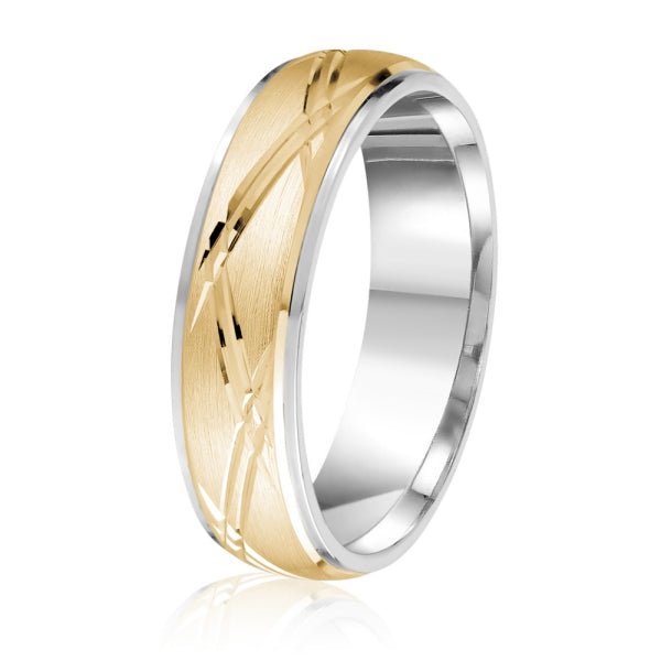 Men's 10K Gold Two - Tone Satin Finish Criss - Cross Pattern Band - Gold Bands with Designs - Design Jewellers Edmonton