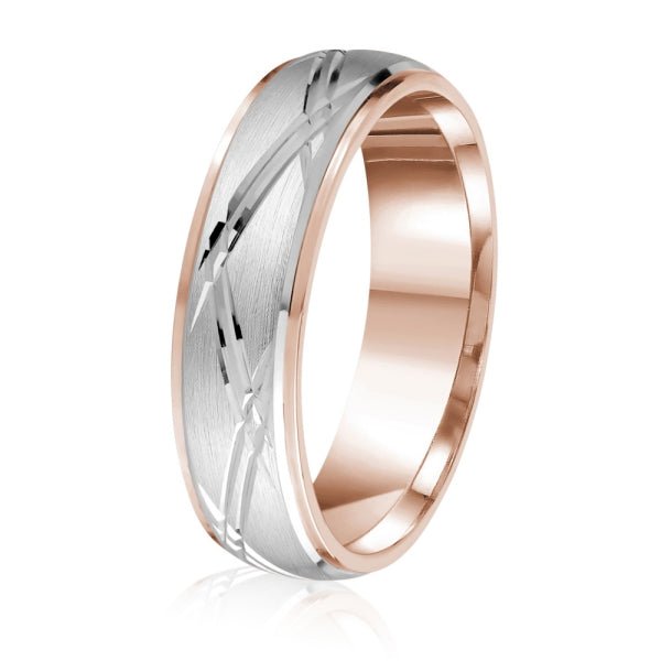 Men's 10K Gold Two - Tone Satin Finish Criss - Cross Pattern Band - Gold Bands with Designs - Design Jewellers Edmonton