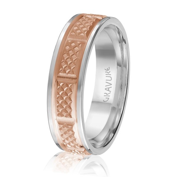 Men's 10K Gold Two - Tone Square Pattern Band - Gold Bands with Designs - Design Jewellers Edmonton