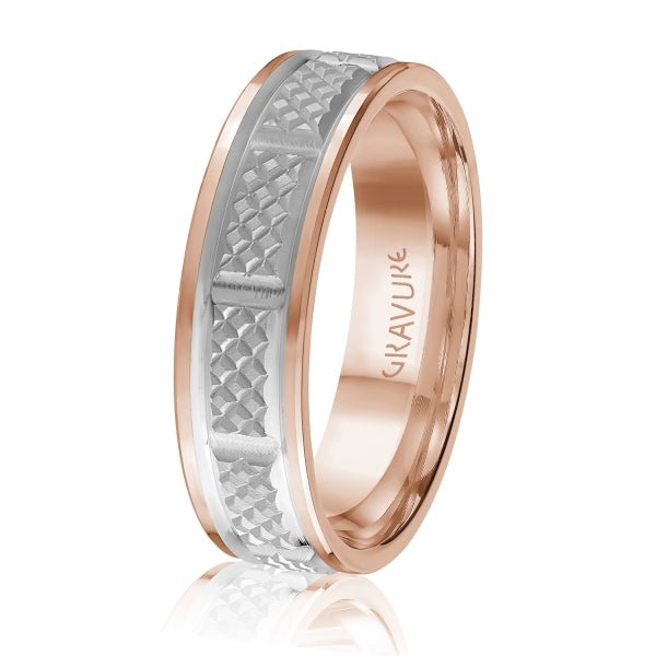 Men's 10K Gold Two - Tone Square Pattern Band - Gold Bands with Designs - Design Jewellers Edmonton