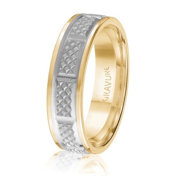 Men's 10K Gold Two - Tone Square Pattern Band - Gold Bands with Designs - Design Jewellers Edmonton