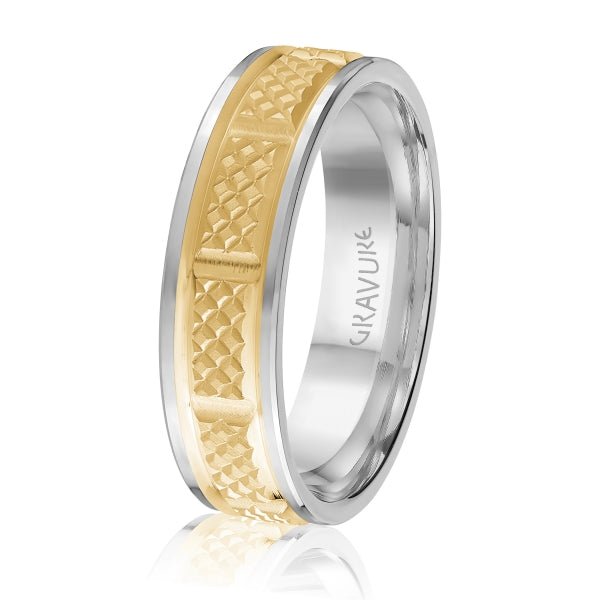 Men's 10K Gold Two - Tone Square Pattern Band - Gold Bands with Designs - Design Jewellers Edmonton