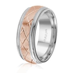 Men's 10K White Gold Criss - cross Engraved Customizable Satin Finish Inlay Band - Gold Bands with Designs - Design Jewellers Edmonton