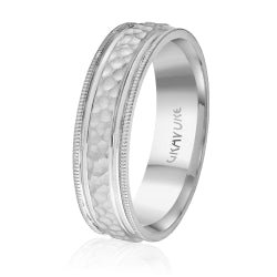 Men's 10K White Gold Customizable Hammered Inlay Band - Gold Bands with Designs - Design Jewellers Edmonton