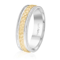 Men's 10K White Gold Customizable Hammered Inlay Band - Gold Bands with Designs - Design Jewellers Edmonton