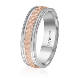 Men's 10K White Gold Customizable Hammered Inlay Band - Gold Bands with Designs - Design Jewellers Edmonton
