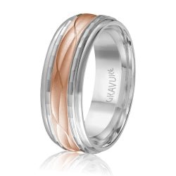 Men's 10K White Gold Customizable Inlay Band Wave Design - Gold Bands with Designs - Design Jewellers Edmonton