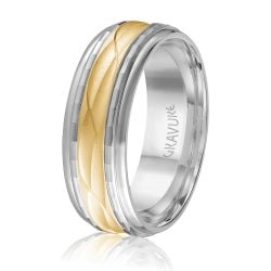 Men's 10K White Gold Customizable Inlay Band Wave Design - Gold Bands with Designs - Design Jewellers Edmonton