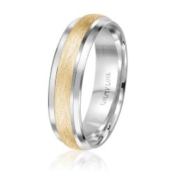 Men's 10K White Gold Satin Finish Center Inlay Band - Gold Bands with Designs - Design Jewellers Edmonton