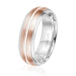Men's 10K White Gold Satin Finish Double Groove Inlay Band - Gold Bands with Designs - Design Jewellers Edmonton