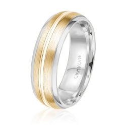 Men's 10K White Gold Satin Finish Double Groove Inlay Band - Gold Bands with Designs - Design Jewellers Edmonton