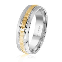 Men's 10K White Gold Tri - Cut Geometric Band - Gold Bands with Designs - Design Jewellers Edmonton