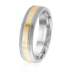Men's 10K White & Yellow Gold Satin Finish Milgrain Edge Band