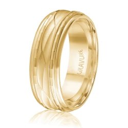 Men's 10K Yellow Gold Wave Design Customizable Inlay Band - Gold Bands with Designs - Design Jewellers Edmonton