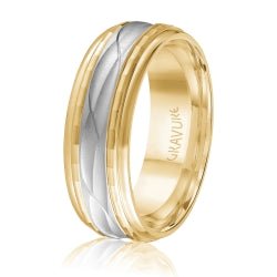 Men's 10K Yellow Gold Wave Design Customizable Inlay Band - Gold Bands with Designs - Design Jewellers Edmonton