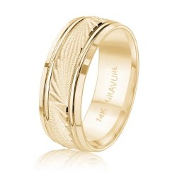 Men's 14K Gold Textured Inlay Band - Gold Bands with Designs - Design Jewellers Edmonton