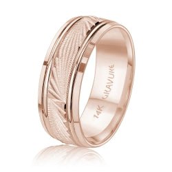 Men's 14K Gold Textured Inlay Band - Gold Bands with Designs - Design Jewellers Edmonton