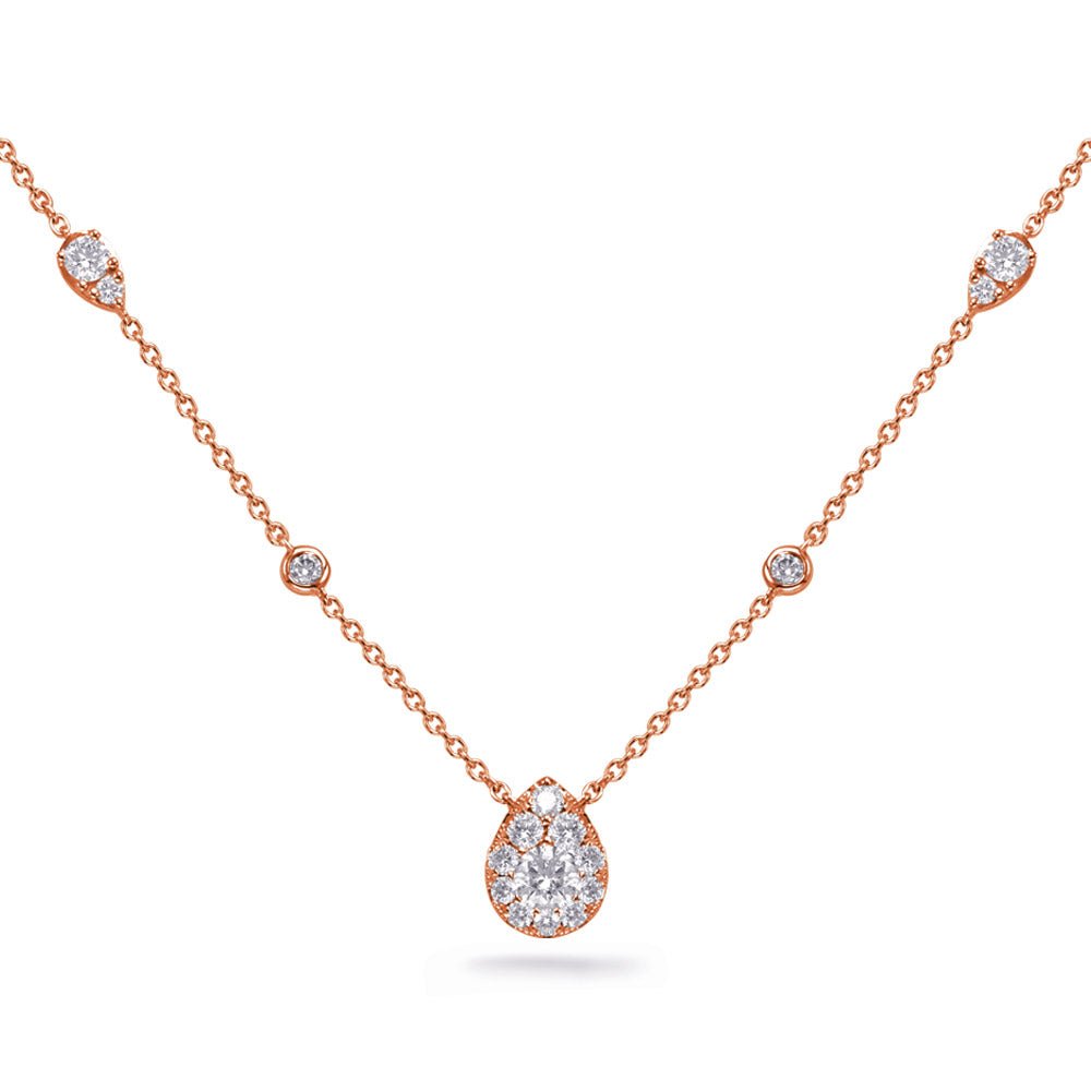 MODERN GOLD AND DIAMOND BEZEL SET AND PEAR SHAPE HALO CLUSTER NECKLACE